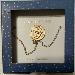 Hamsa Necklace for Luck & Protection Good Fortune with Cubic Zirconia NEW in Box